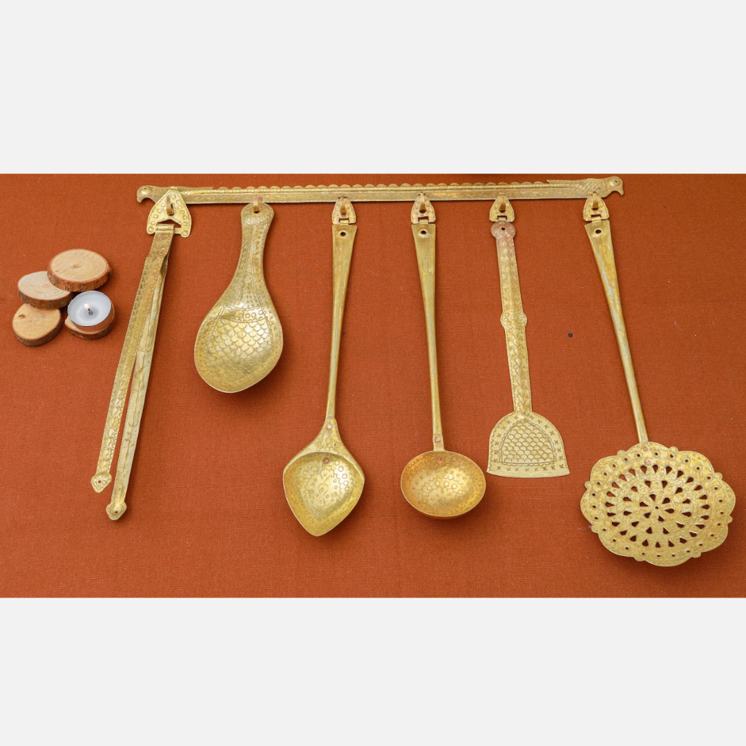 Brass Cooking Spoon Set Online | Gold | Set of 7