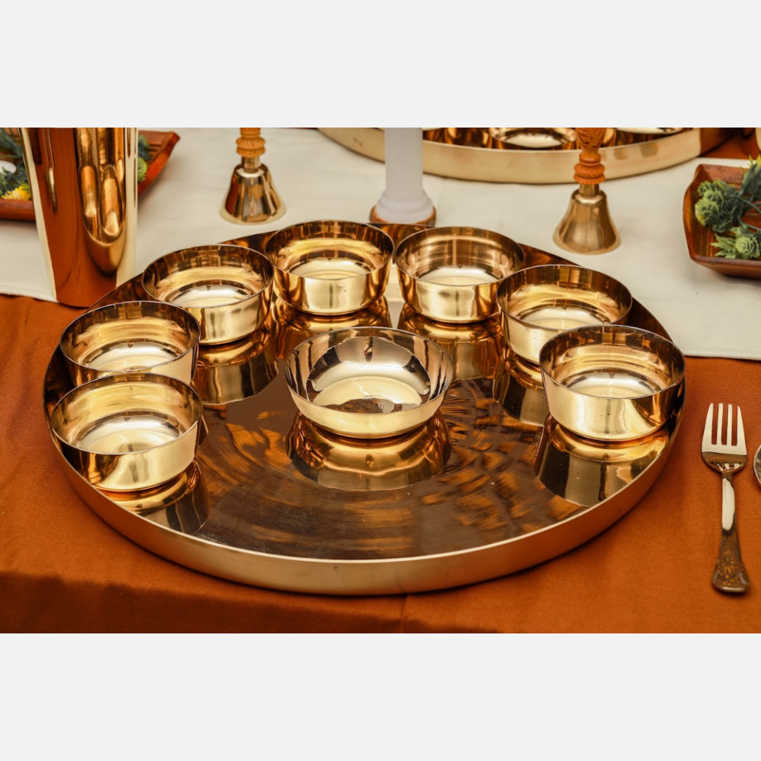 Royal Gold Kansa Maharaja Thali Set Online (16 Inch)