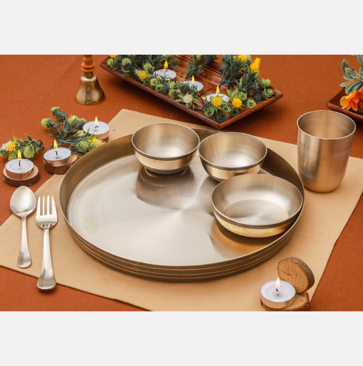 Kansa Thali Set Online Of 7 Luxury Matte (12 Inch)