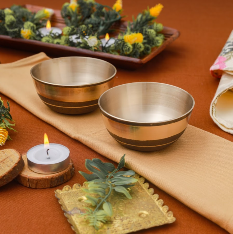 Luxury Matte Bronze/Kansa Buffet Thali Set of 5 pcs  (12 Inch)