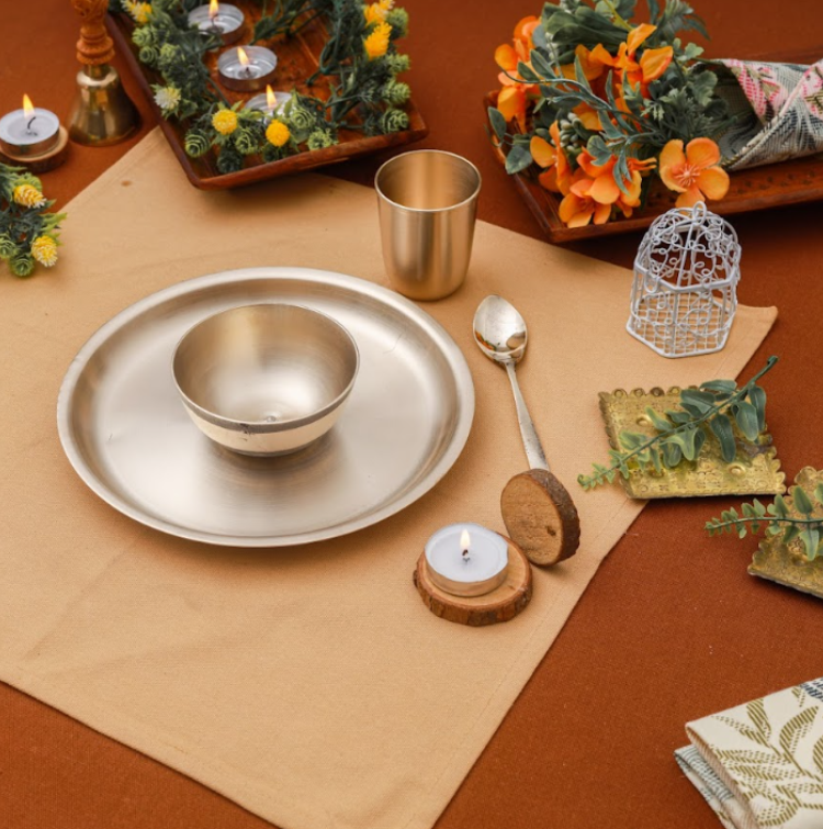 Luxury Matte Bronze/Kansa Kids Side Edge Plate Set (8 Inch)