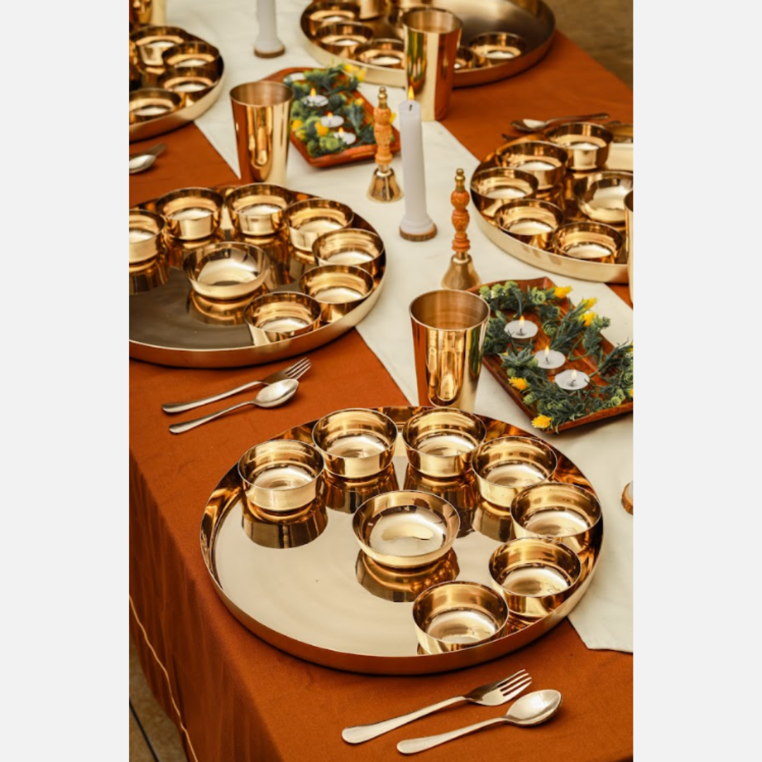 Royal Gold Kansa Maharaja Thali Set Online (16 Inch)