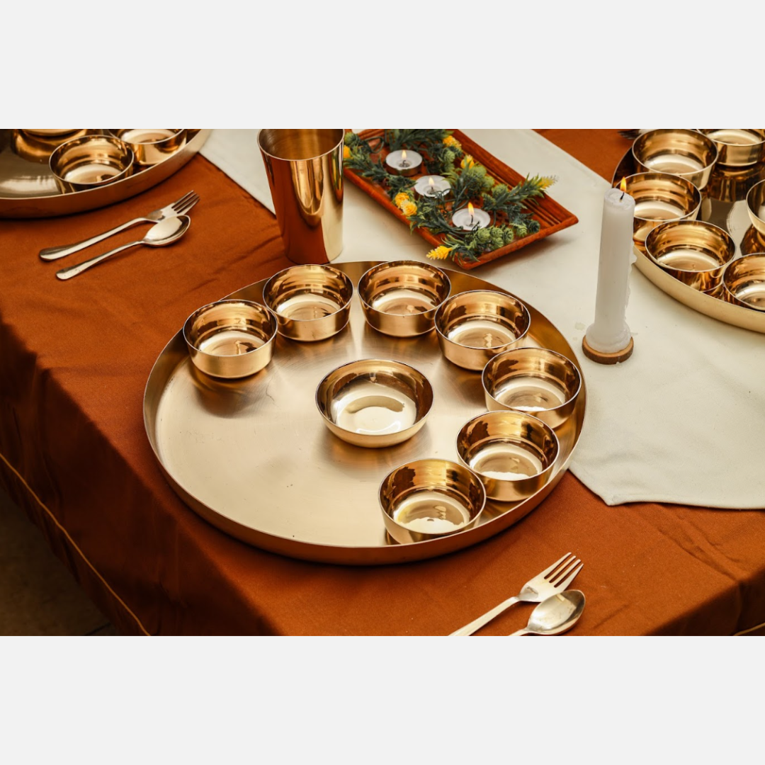 Royal Gold Kansa Maharaja Thali Set Online (16 Inch)
