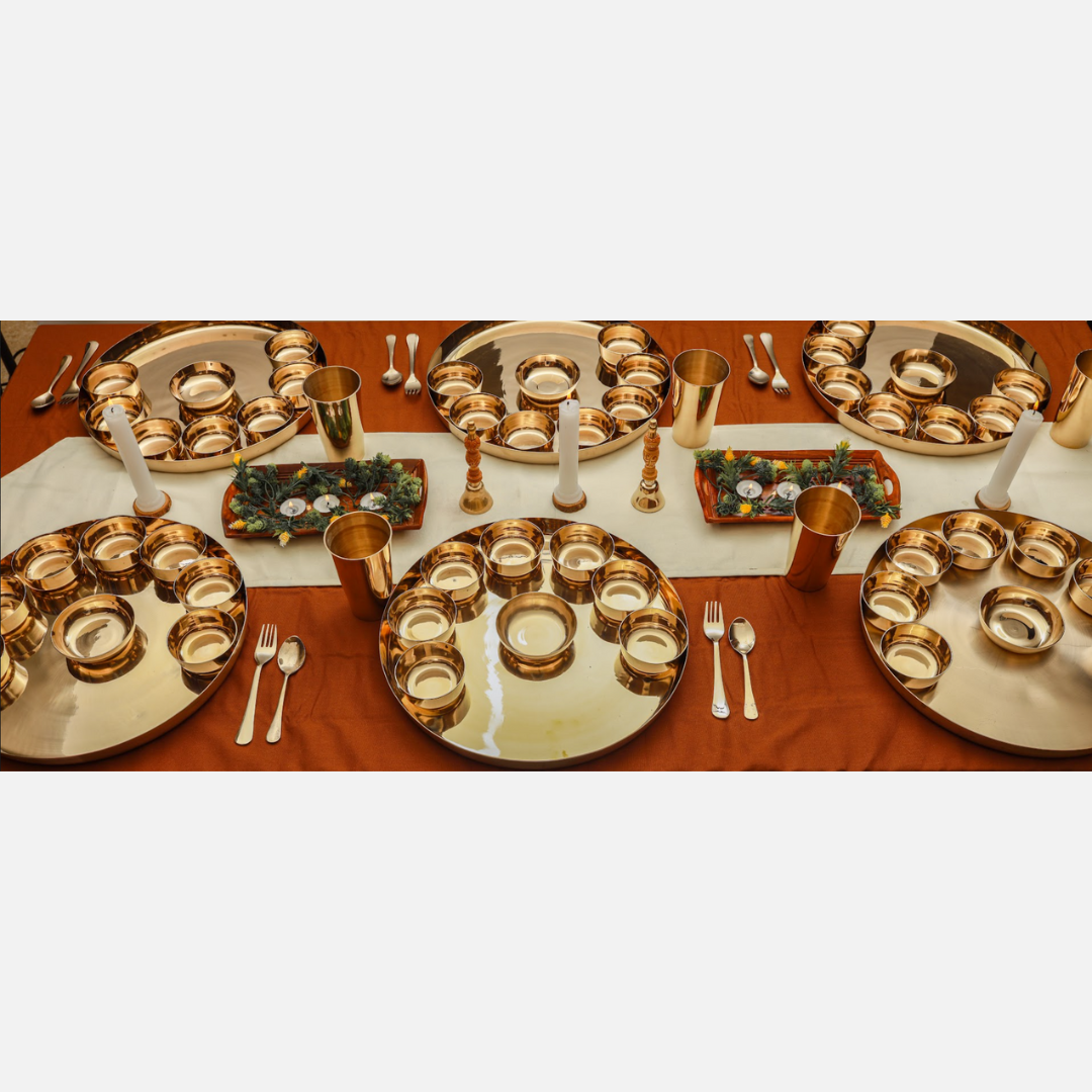 Royal Gold Kansa Maharaja Thali Set Online (16 Inch)
