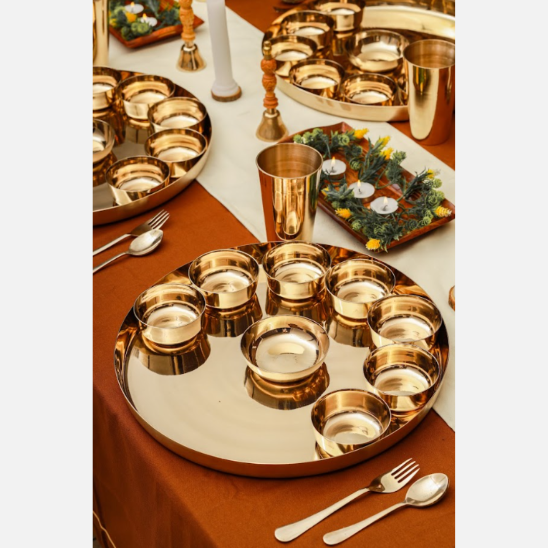 Royal Gold Kansa Maharaja Thali Set Online (16 Inch)