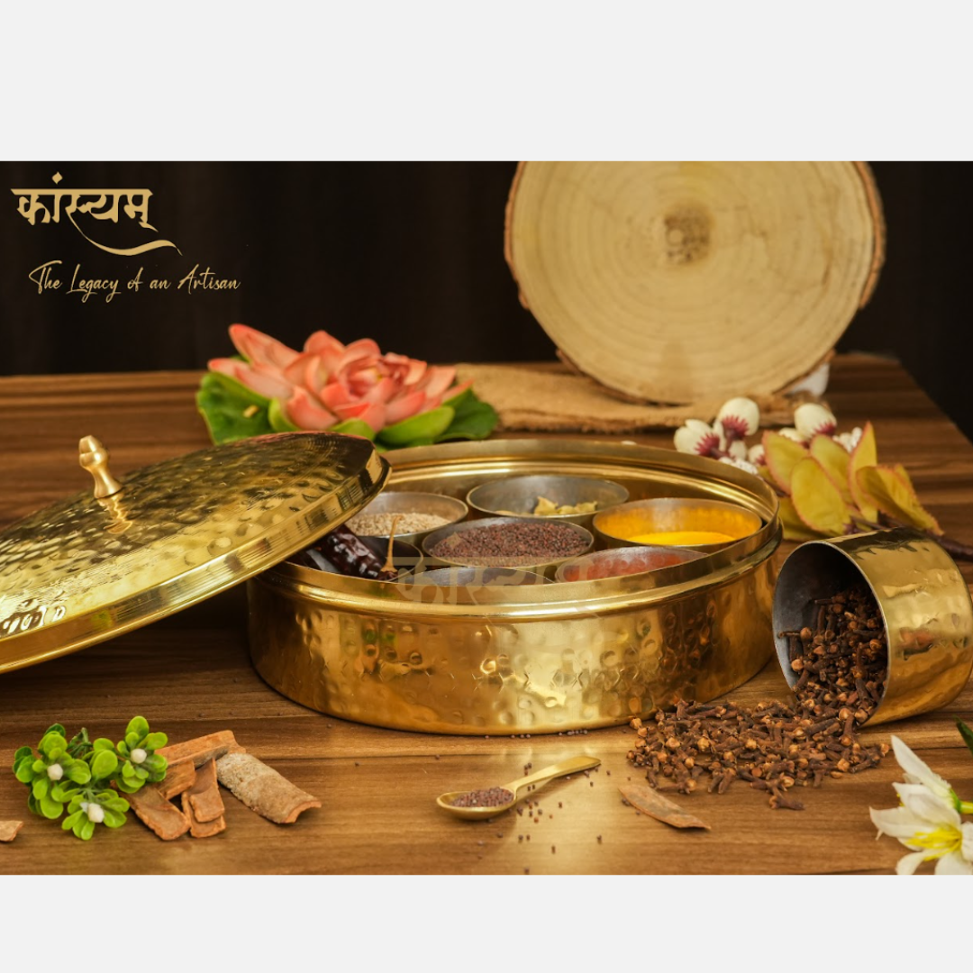 Brass Masala Box | Spice Box | 120g Capcity Golden