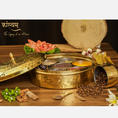 Brass Masala Box | Spice Box | 120g Capcity Golden