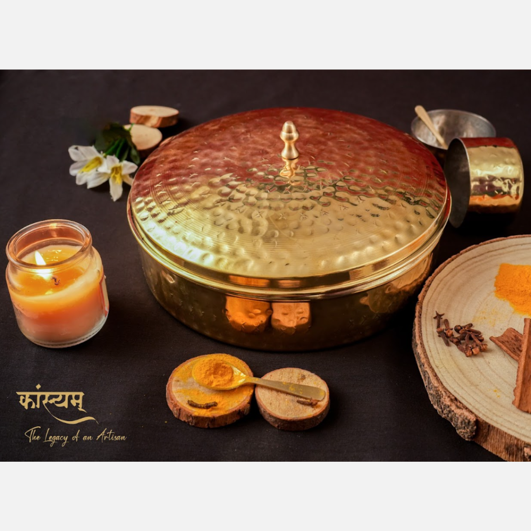 Brass Masala Box | Spice Box | 120g Capcity Golden