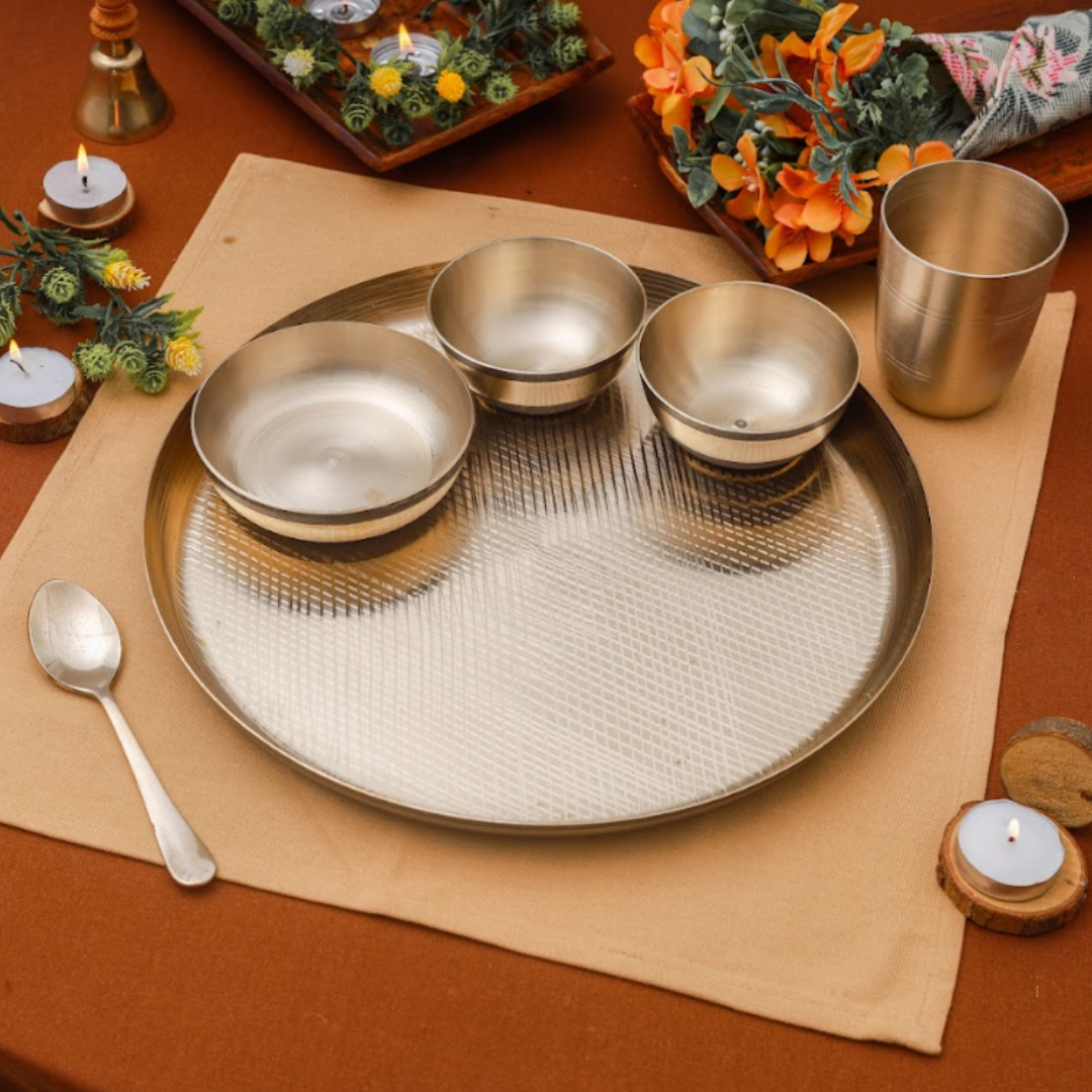 Bronze/Kansa Buffet Plate Set of 6 – Manohar (12 Inch)