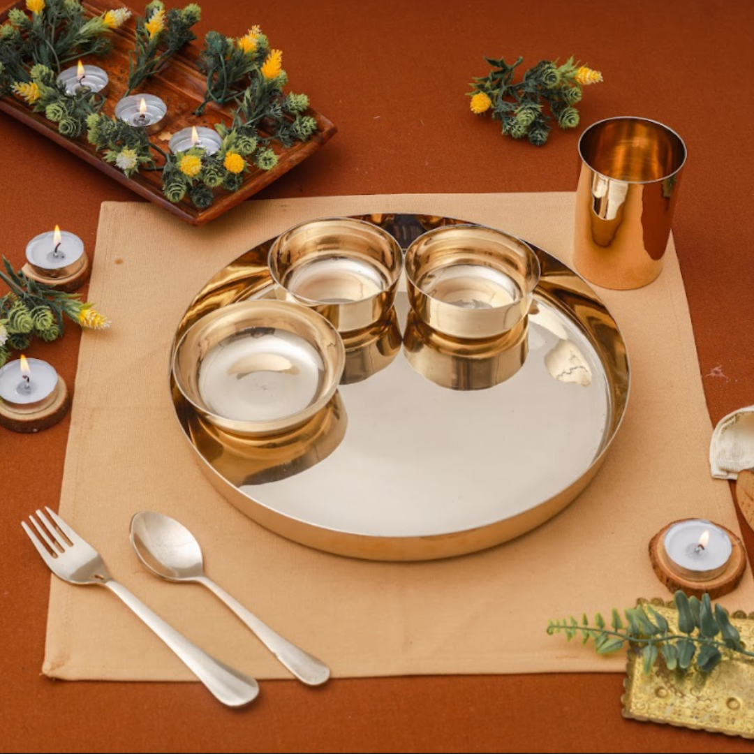Bronze/Kansa Dinner Set Online For 6 Person | (11 Inch) Royal Gold
